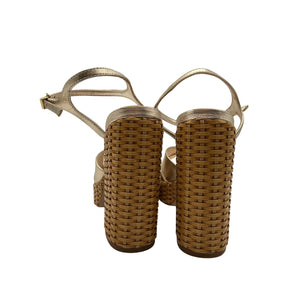 Schutz 'Keefa' Gold Leather Straw Platform Sandals Size 7.5