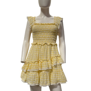 LoveShackFancy Ruffled Yellow Aline Mini Dress Size XS