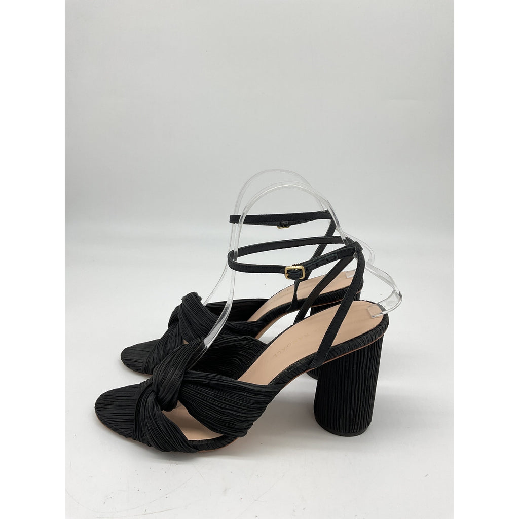 Loeffler Randall 'Reed' Black Leather Pleated Twist Sandals Size 9