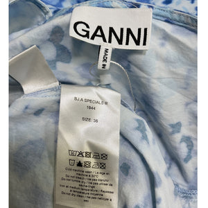 Ganni Floral Blue Cotton Poplin Mini Dress Size 36
