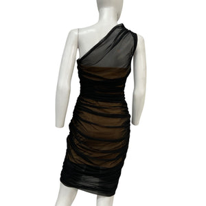 Michael Costello Ruched Black Polina Midi Dress Size S