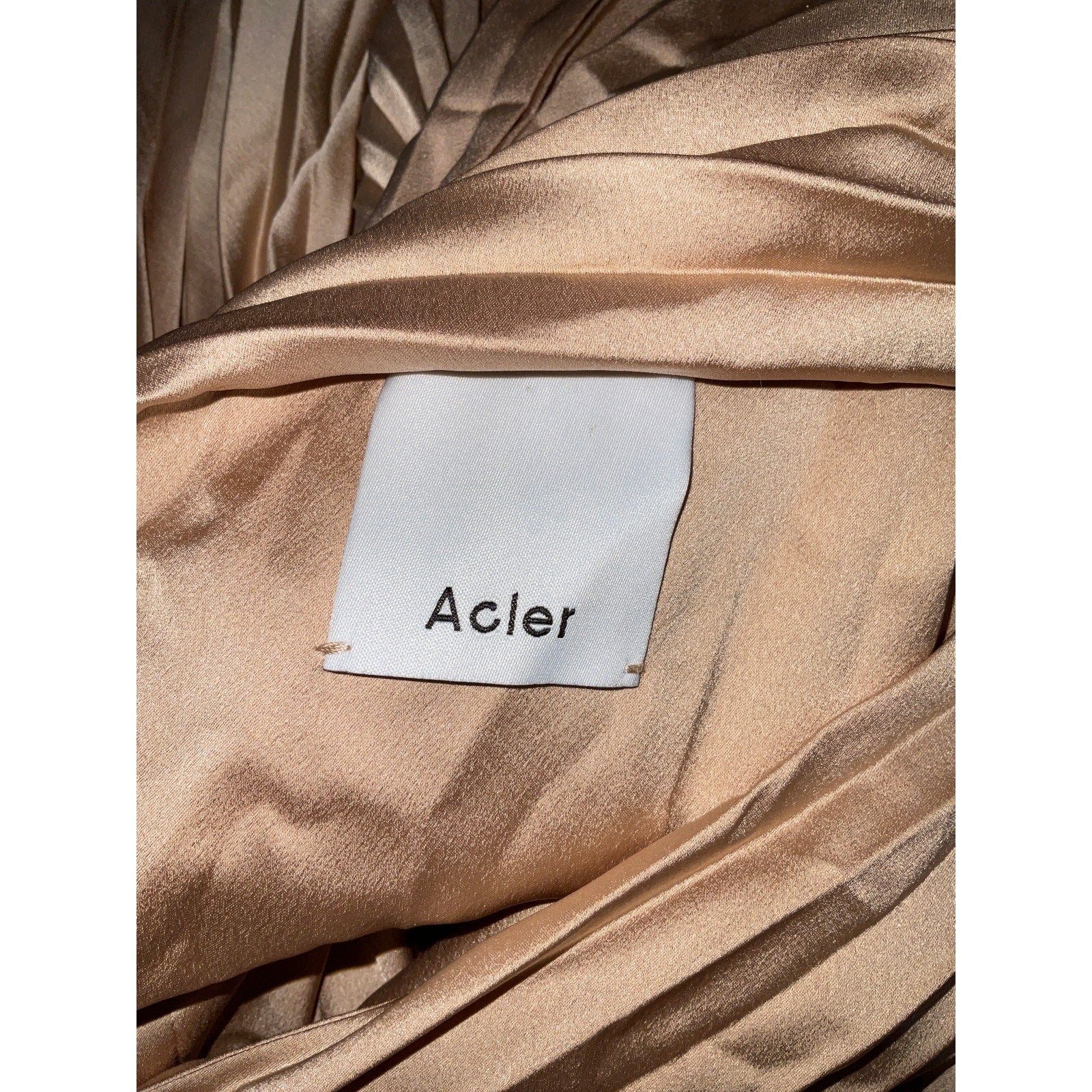 Acler 'Kalora' Tan Polyester Pleated Satin One-Shoulder Midi Dress Size 6