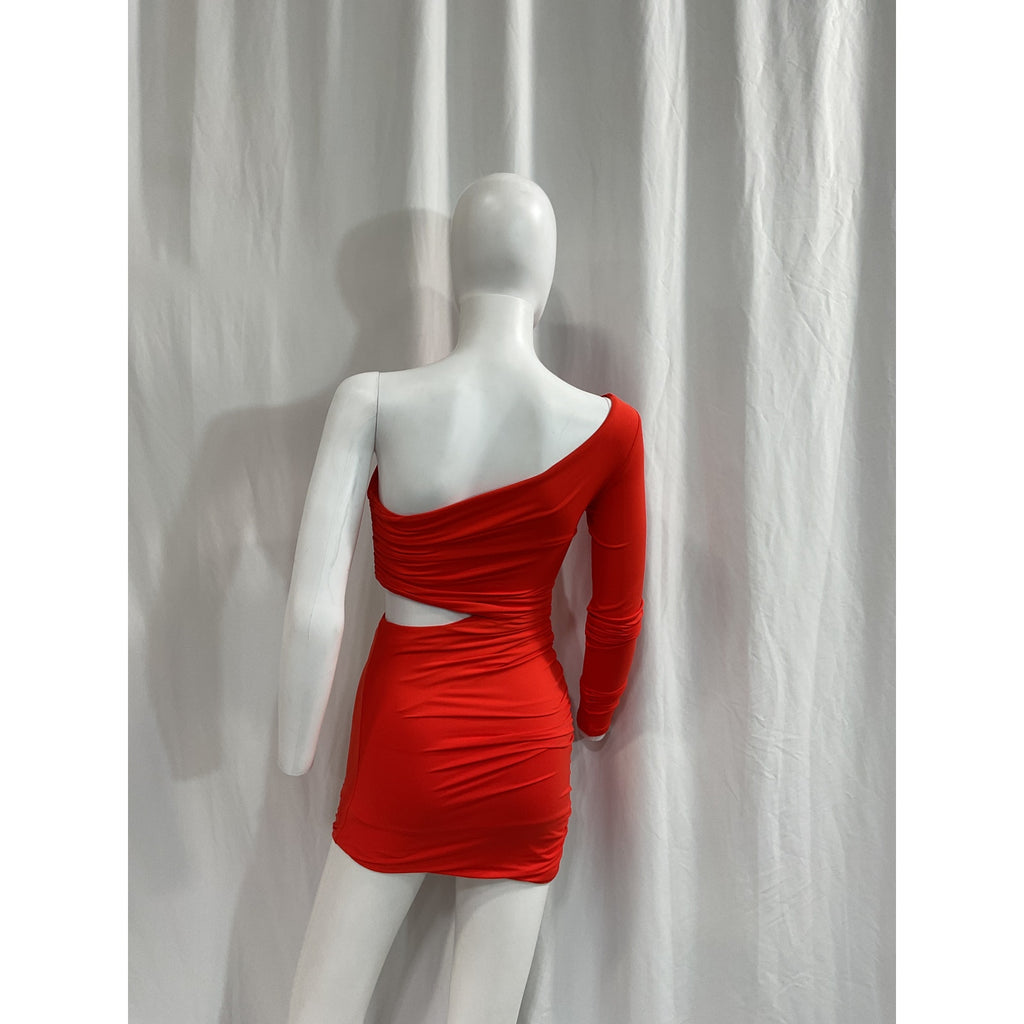 Alix Nyc 'Margeaux' Orange One-Shoulder Waist Cut Out Mini Dress Size P