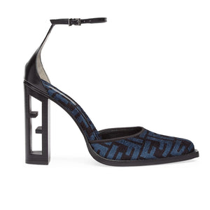 Fendi Monogram Nero Blue Ff Ankle-Strap Pumps Size IT 39/US 9