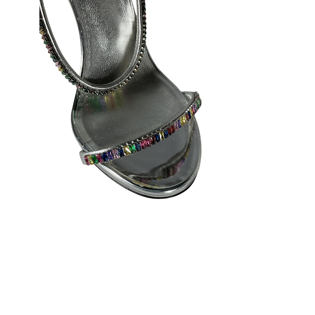 Giuseppe Zanotti 115mm Silver Three Band Sandal Size 8.5 B
