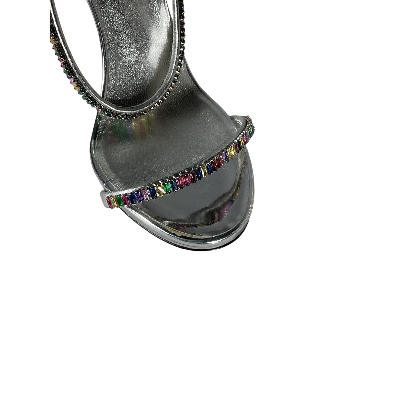 Giuseppe Zanotti 115mm Silver Three Band Sandal Size 8.5 B