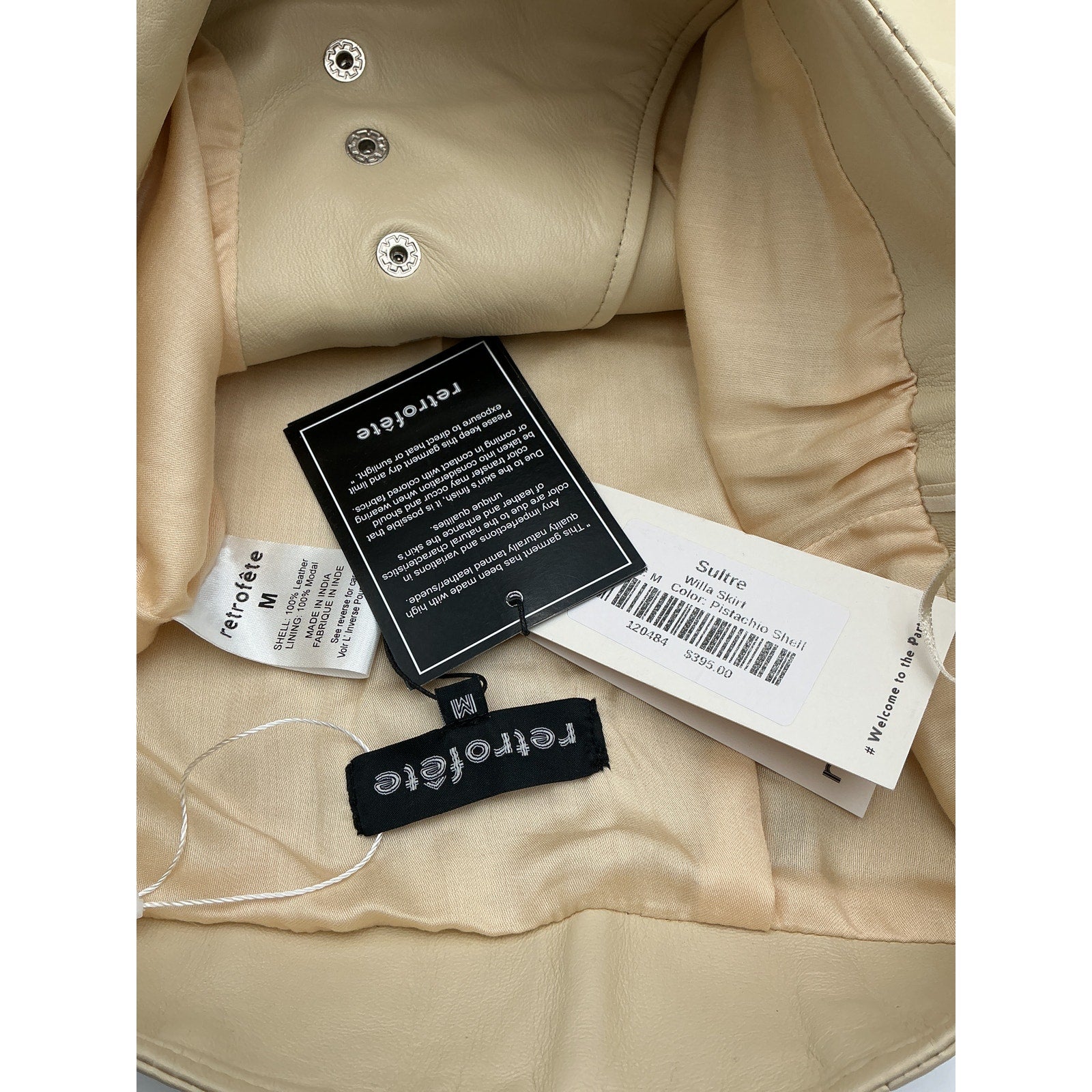 Retrofete Leather 'Willa' Beige Leather Skirt Size M