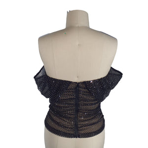 Self-Portrait Embellished Black Rhinestone Fishnet Top Size 4 US / UK 8