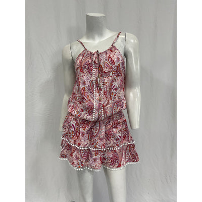 Melissa Odabash Rosa Pink Viscose Picot-Trimmed Paisley-Print Voile Mini Dress Size XS