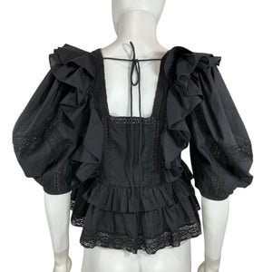 Rhode Ruffled Black Charlotte Blouse Size XS