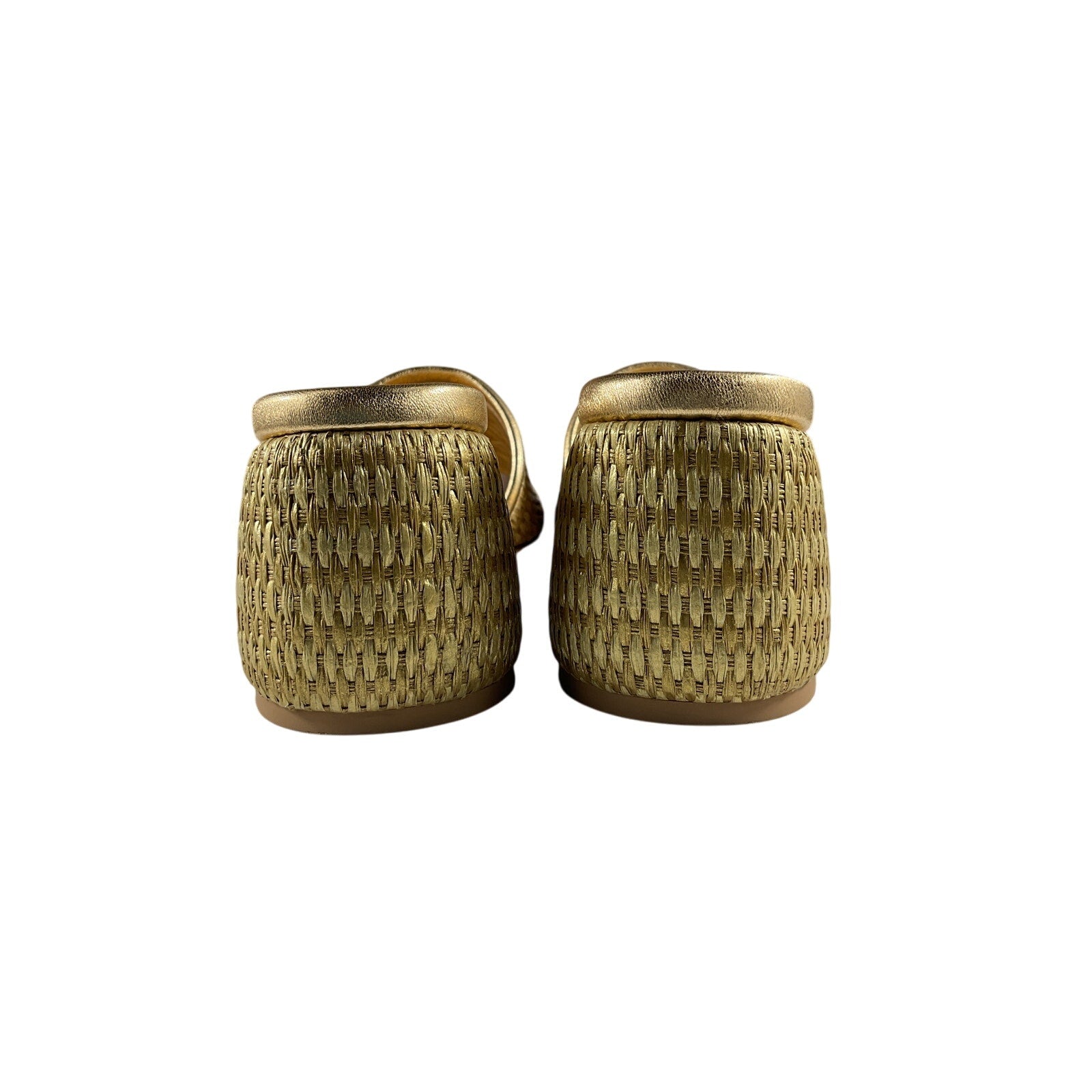 Gianvito Rossi 'Marbella & Nappa' Gold Raffia And Leather Silk Washed Mules Size 9