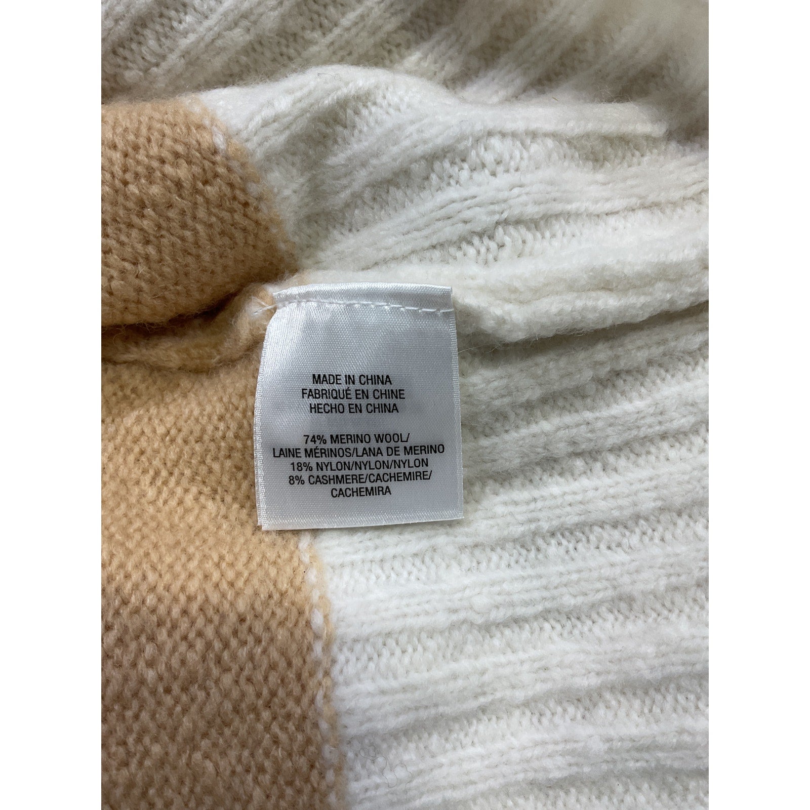 Favorite Daughter 'The Andi' Beige Contrast Rib Turtleneck Wool & Cashmere Blend Sweater Size M - NWT