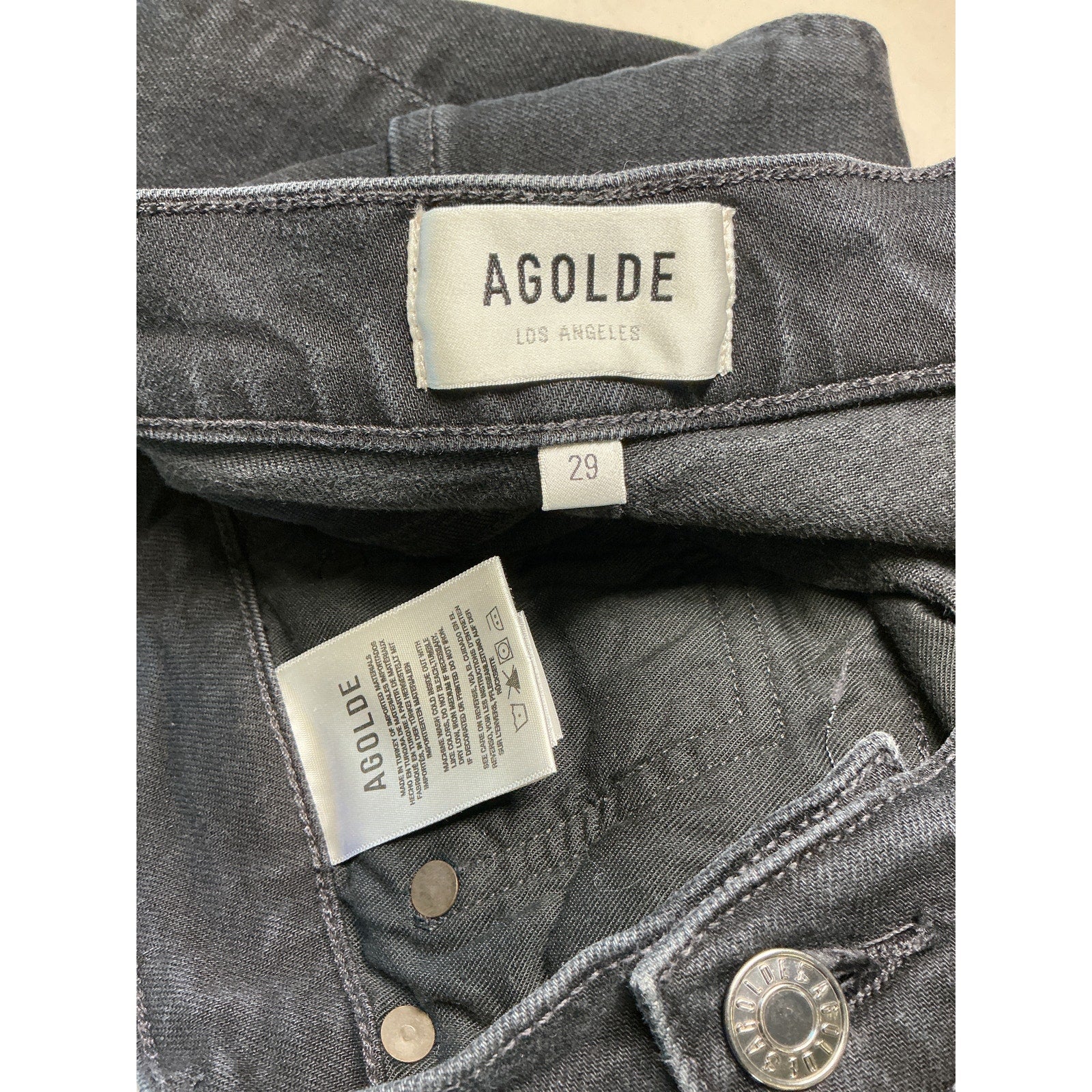 Agolde 'Riley' Black Cotton Long Straight Denim Jean Size 29