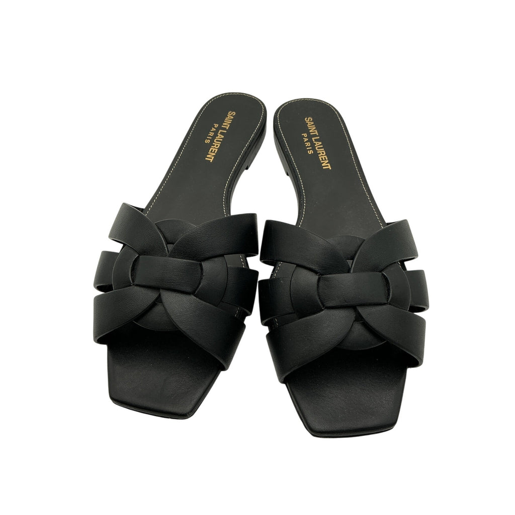 Saint Laurent 'Tribute' Black Leather Slides Size 8