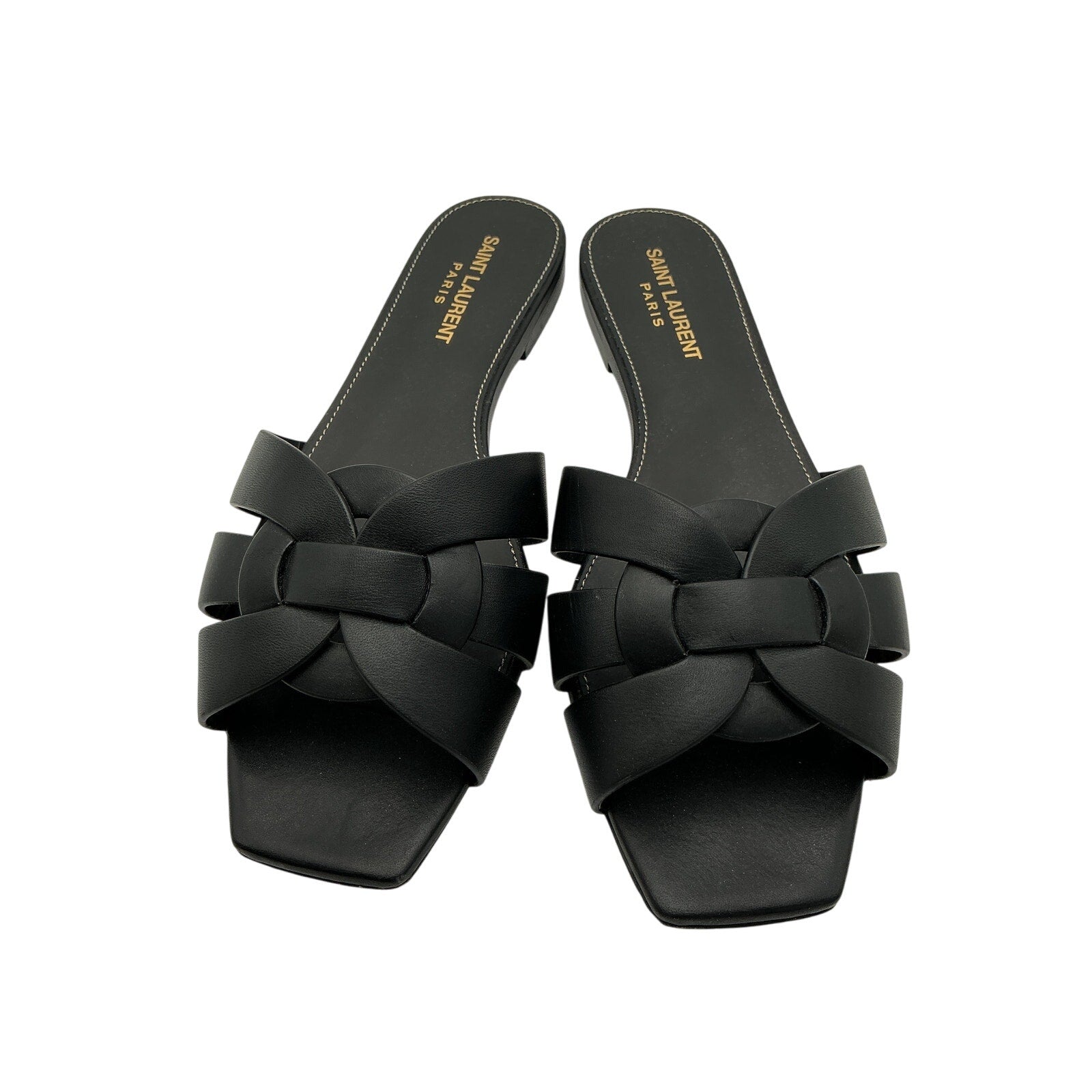 Saint Laurent 'Tribute' Black Leather Slides Size 8