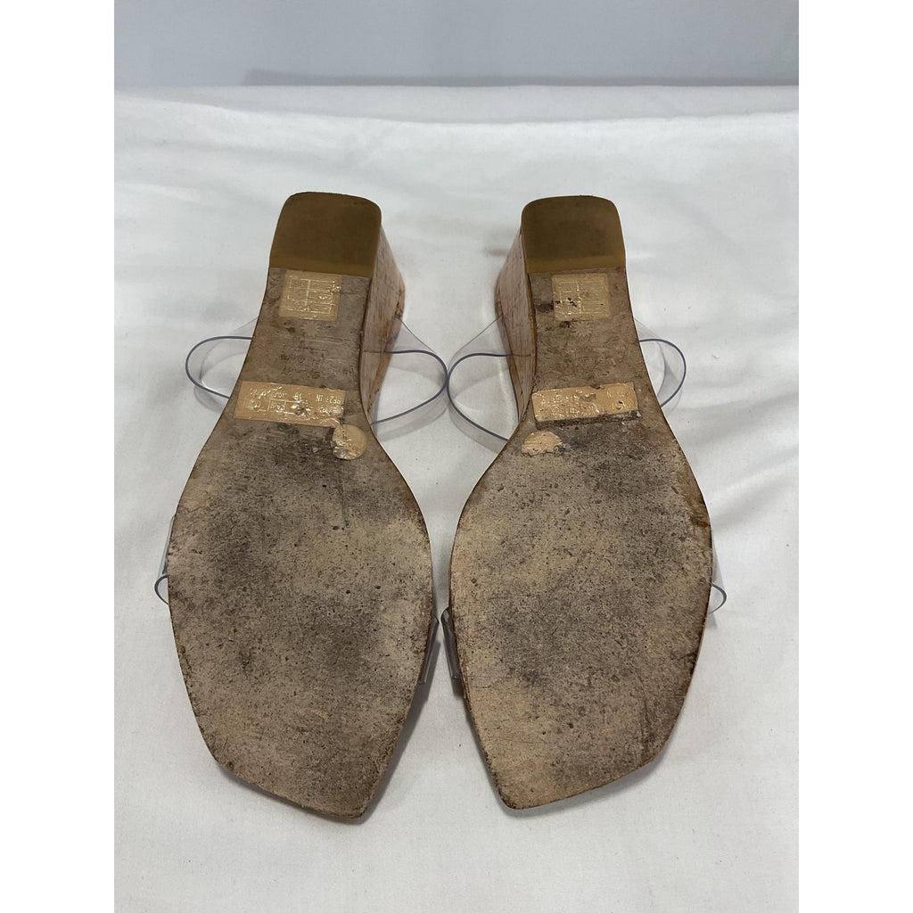Stuart Weitzman 'Aleena 50' Tan Square Toe Wedge Size 9