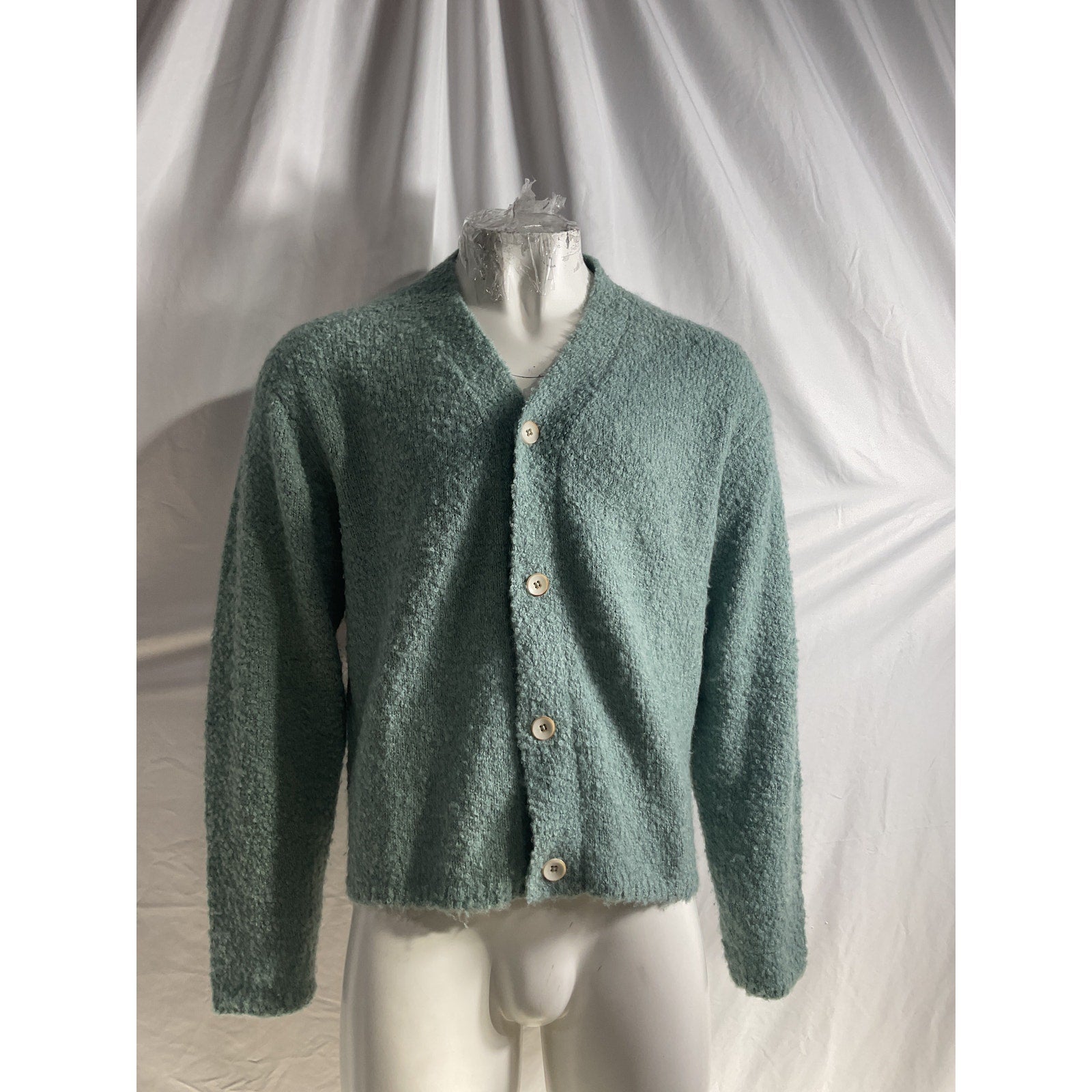 The Elder Statesman 'Oversized' Green Cashmere, Alpaca And Silk-Blend Boucl� Cardigan Size M