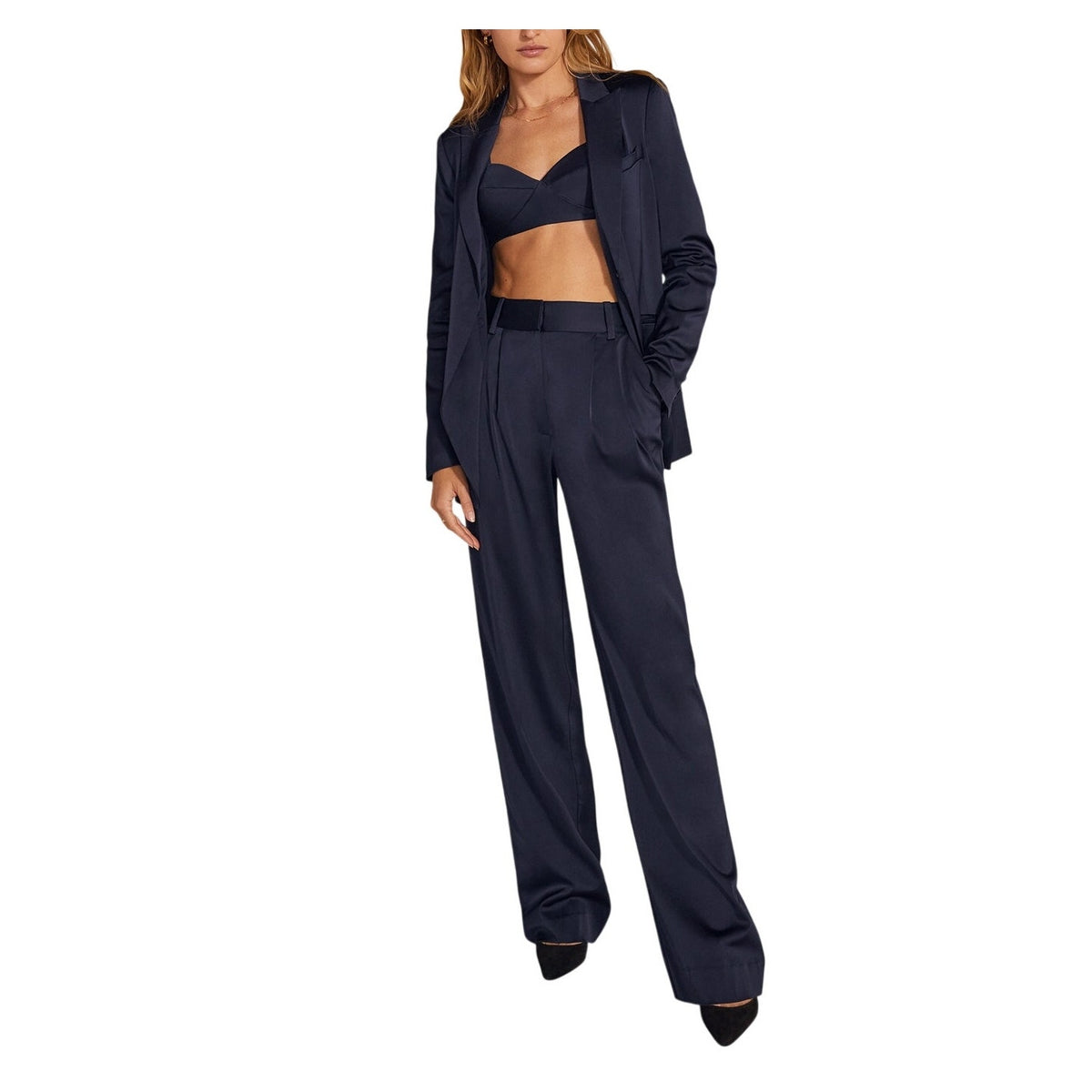 Favorite Daughter Satin Blue Peak Lapel Blazer Size XS