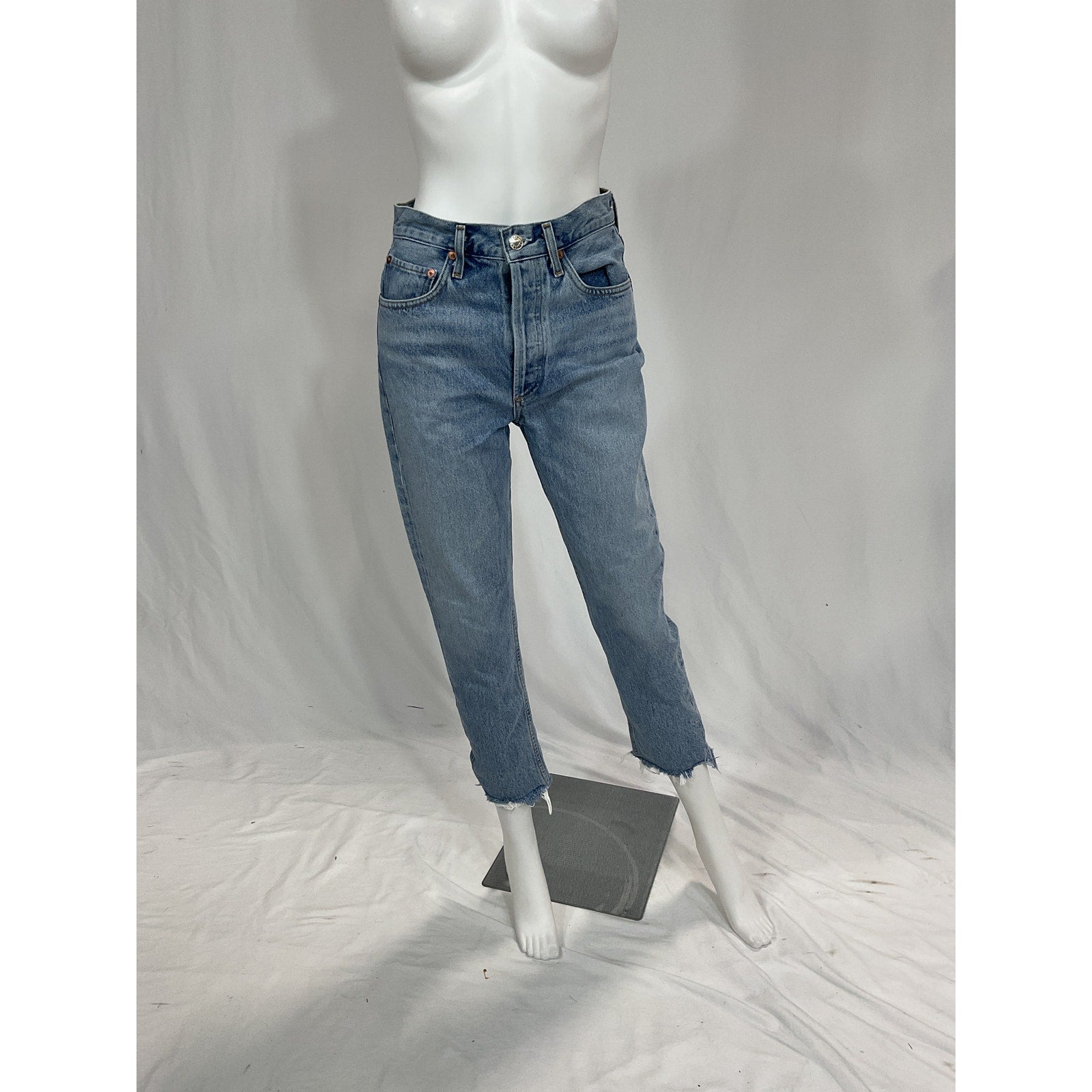 Agolde 'Riley' Blue High Rise Straight Crop Denim Jeans Size 25