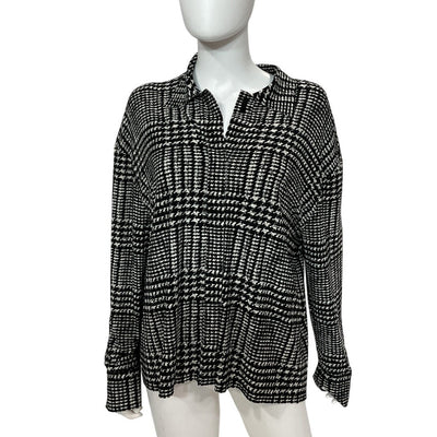 Norma Kamali Oversized Large Glenn Plaid Tweed Boyfriend Shirt Size XS
