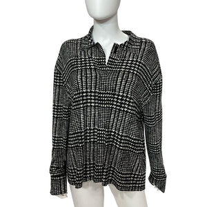 Norma Kamali Oversized Large Glenn Plaid Tweed Boyfriend Shirt Size XS