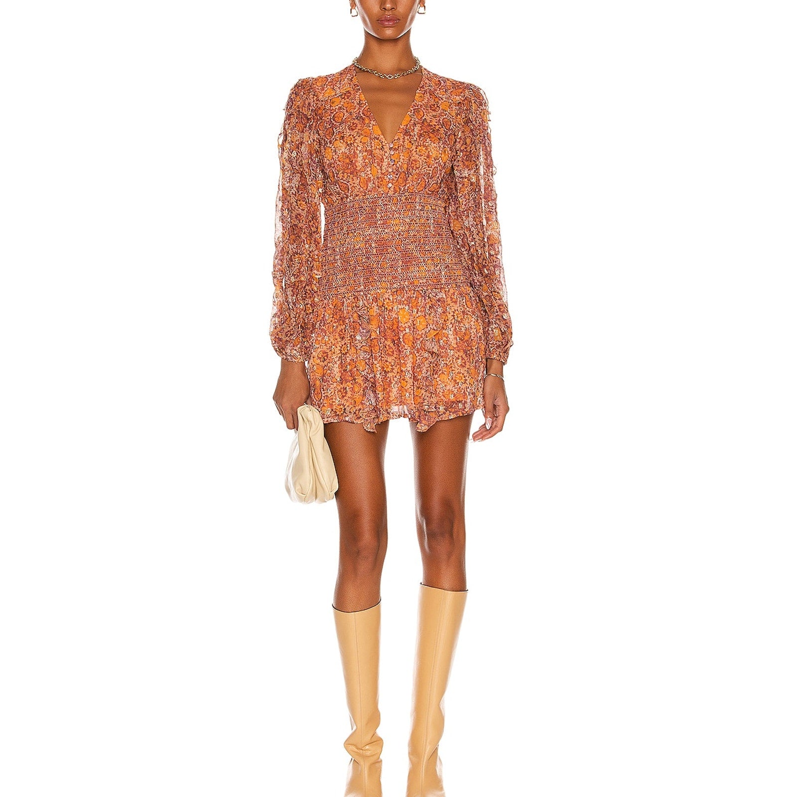 Rococo Sand 'Lar' Brown Chiffon Mini Dress Size S