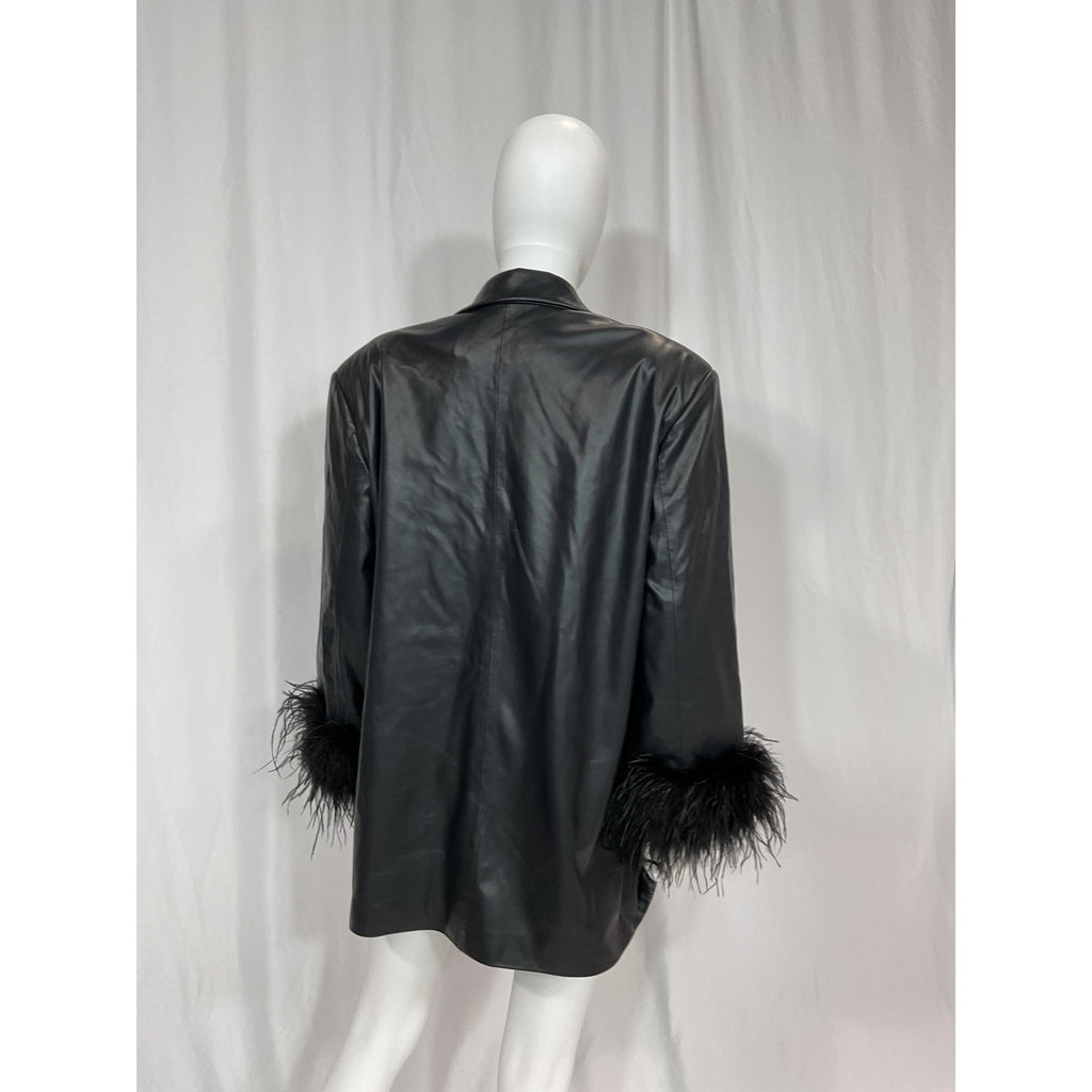 Lamarque 'Galia' Black Faux Leather Oversized Blazer Size XS