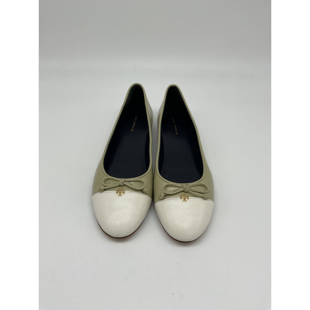 Tory Burch 'Cap-Toe' Green Leather  Ballet Flat Size 7.5