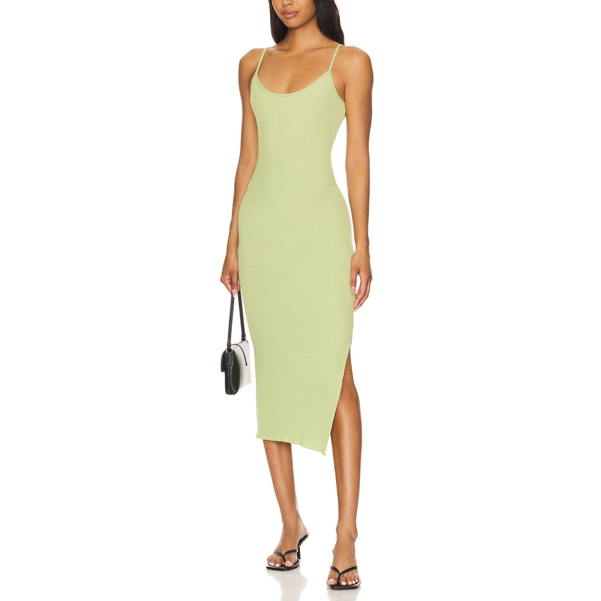 Kule Ribbed Pea Shoot Harlow Midi Dress Size S