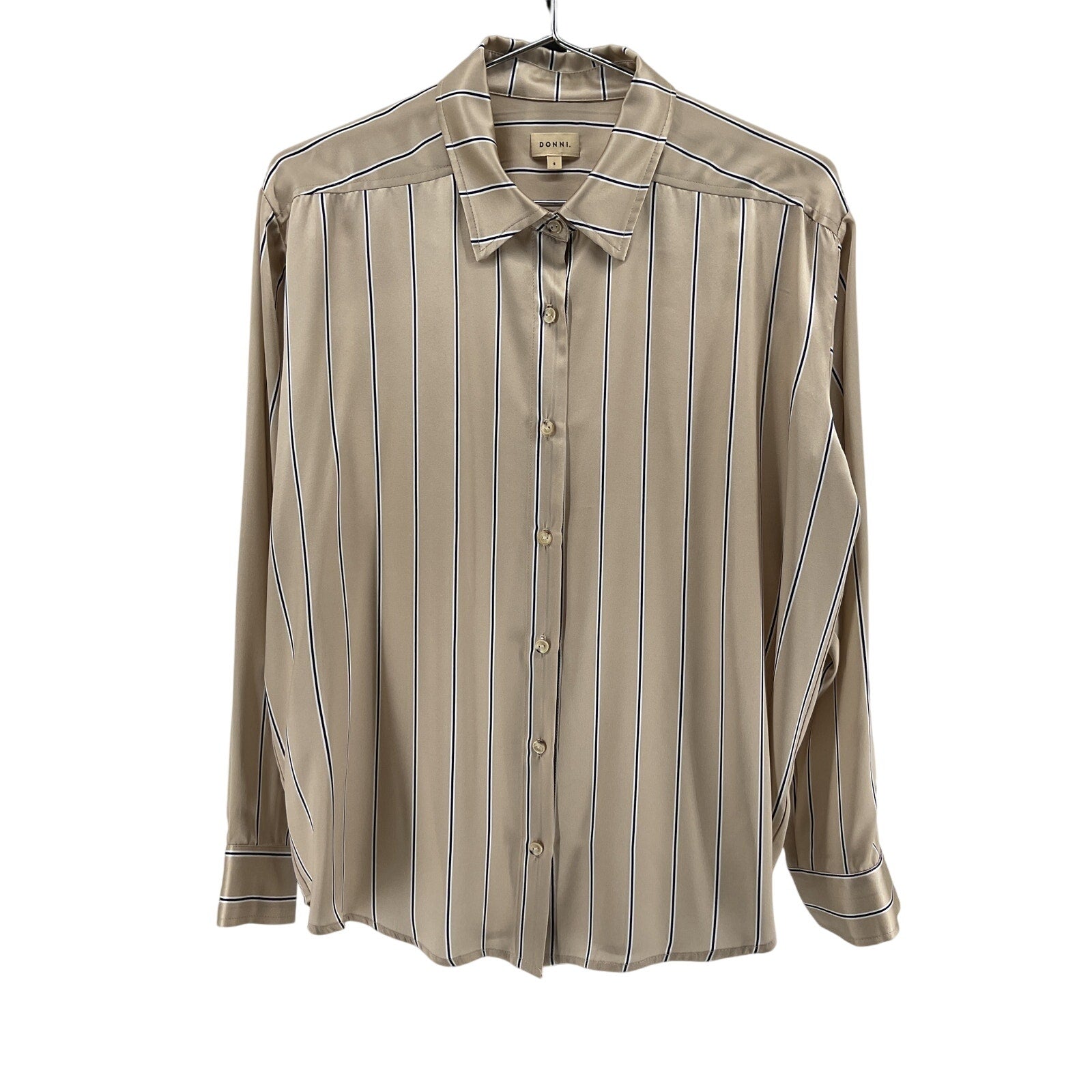 Donni. The Silk Beige Silk Pinstripe Shirt Size S