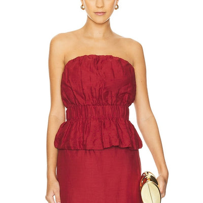 Posse Ruffled Red Wine Aurelia Strapless Top Size S