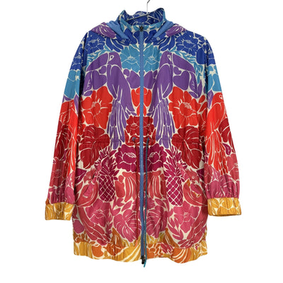 Farm Rio Vibrant Multicolor Tropical Graphic Hooded Parka Size L