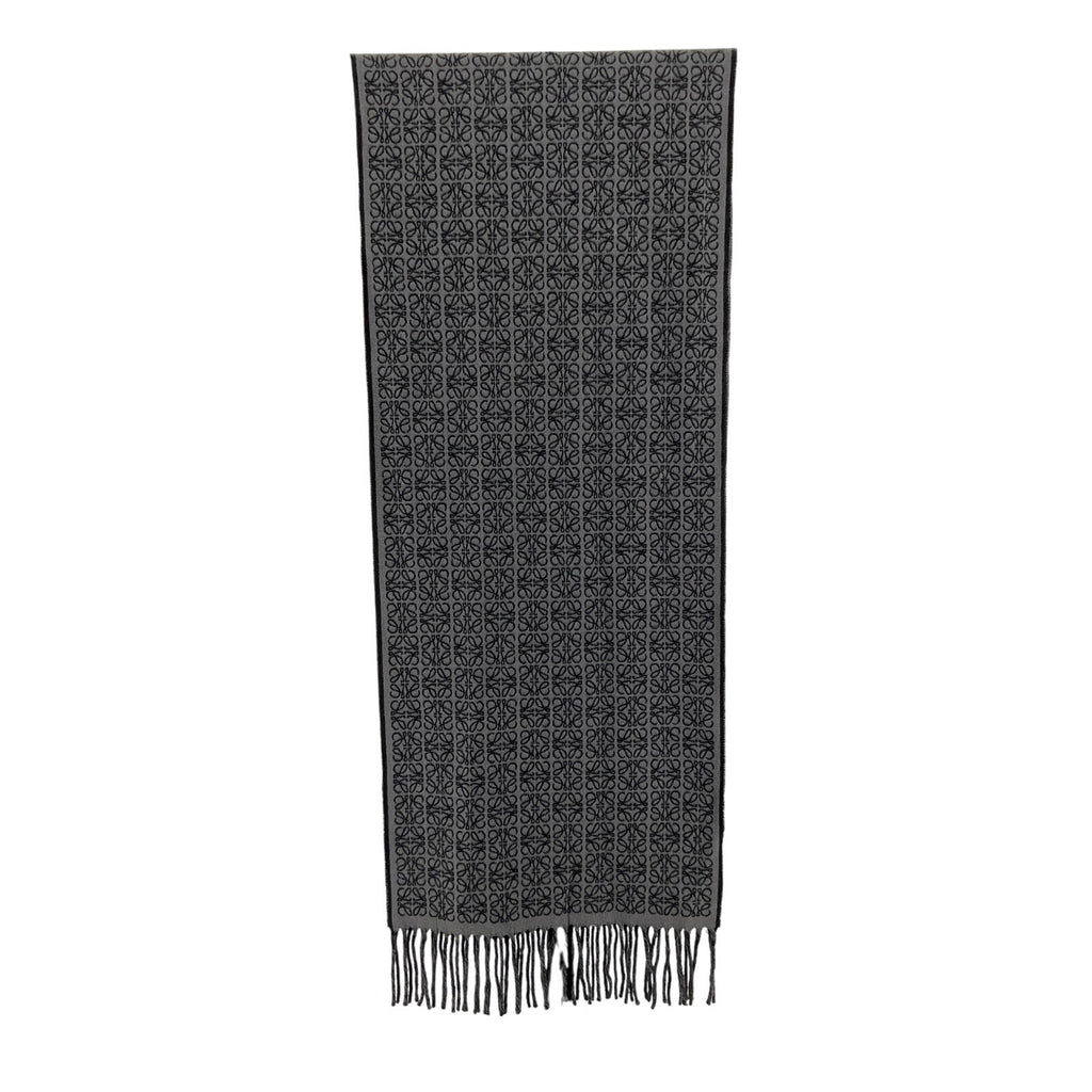 Loewe 'Reversible' Black Cashmere Leather-Trimmed Jacquard-Knit Cashmere Scarf Size OS