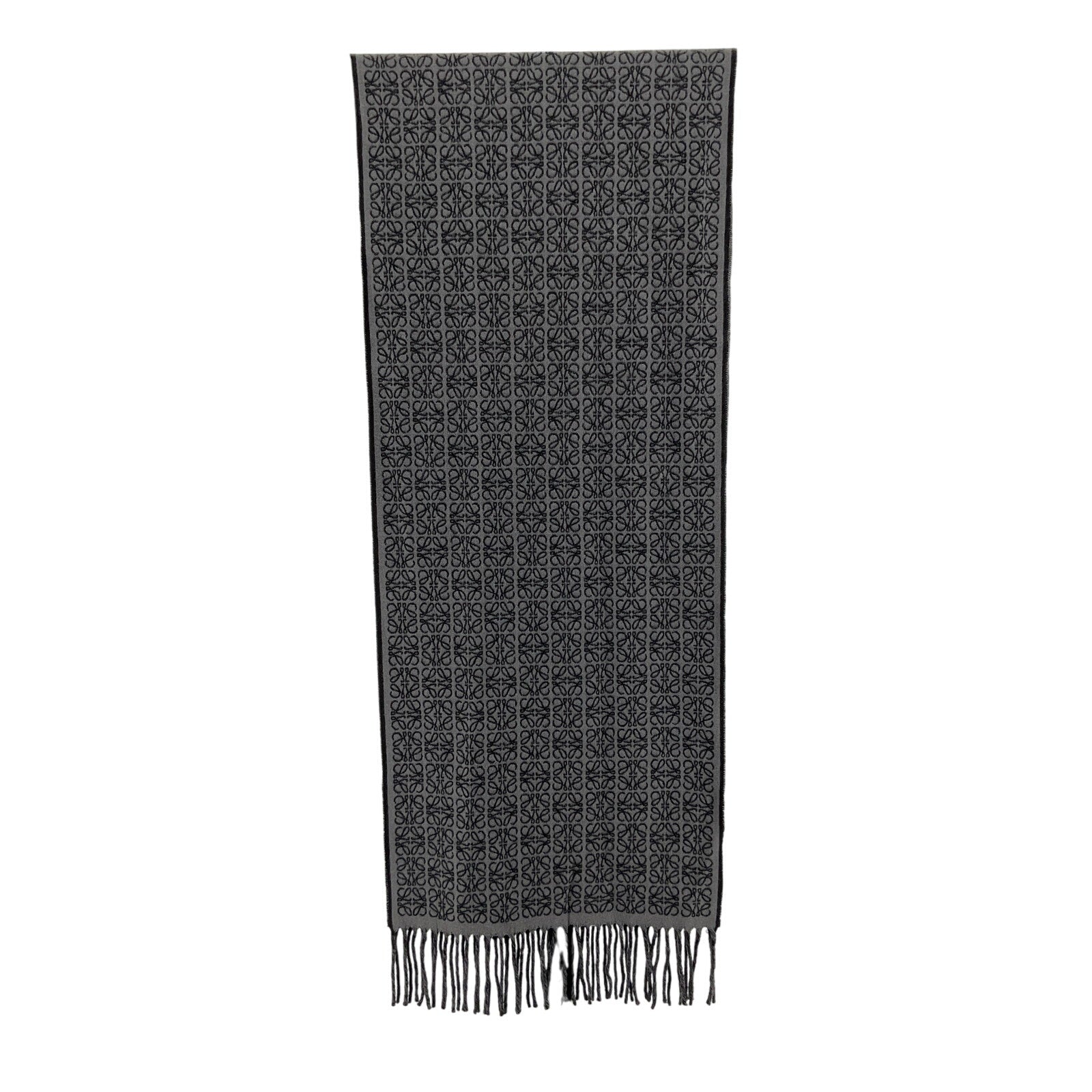 Loewe 'Reversible' Black Cashmere Leather-Trimmed Jacquard-Knit Cashmere Scarf Size OS