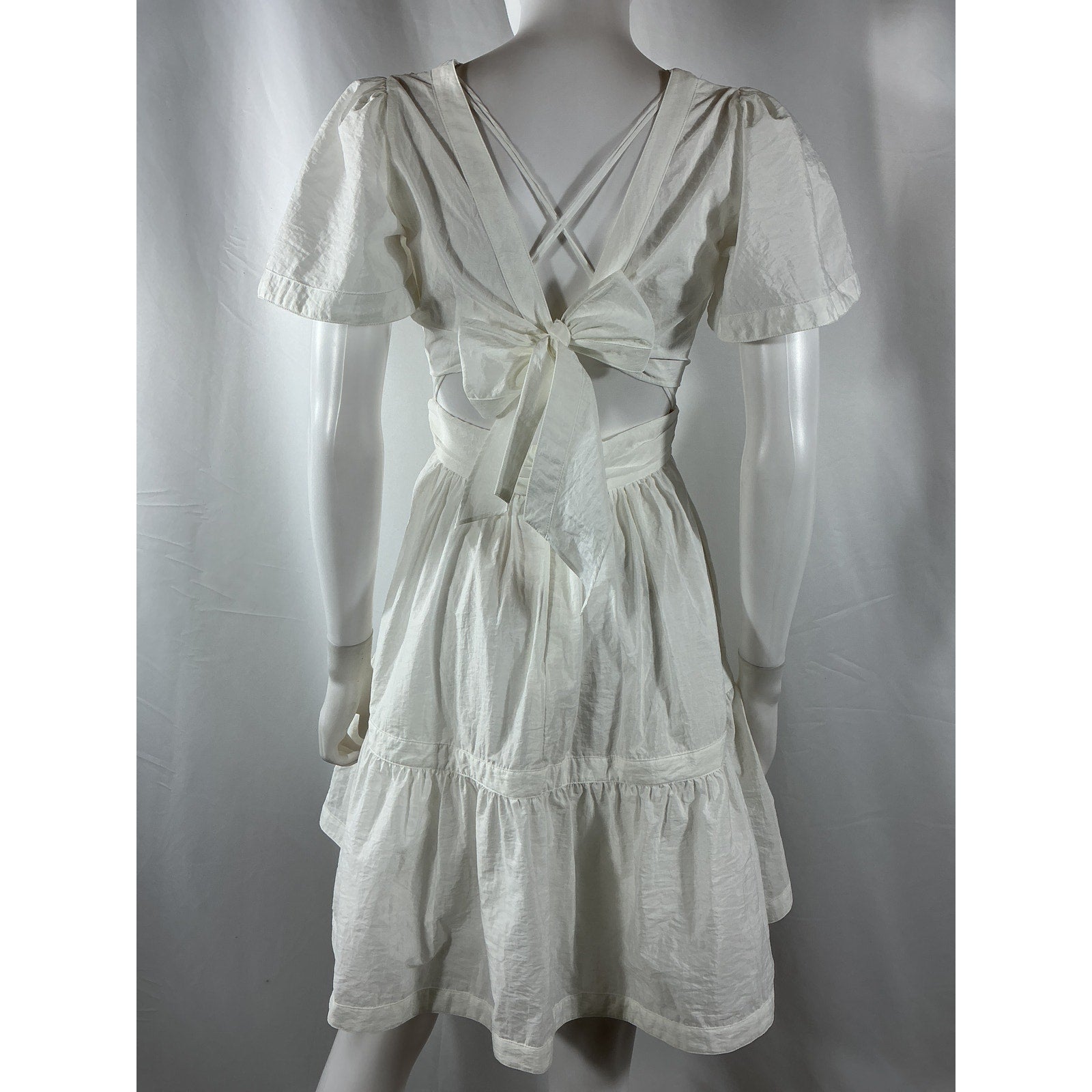 Cinq A Sept 'Judith' Cream Polyamide Tiered Waist Cut-Out Mini Dress Size 2