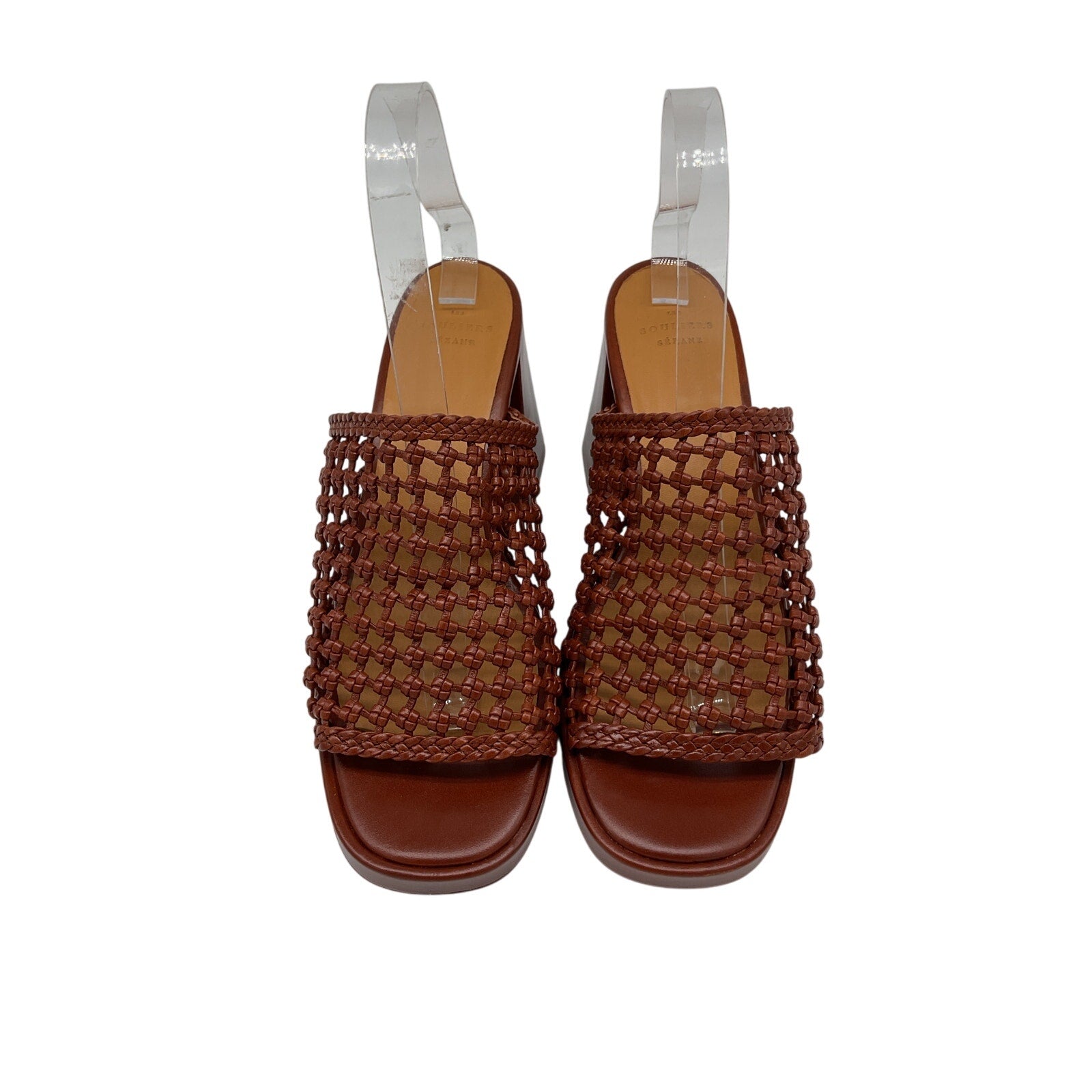S�zane Brown Leather High Annalisa Mules Size 9