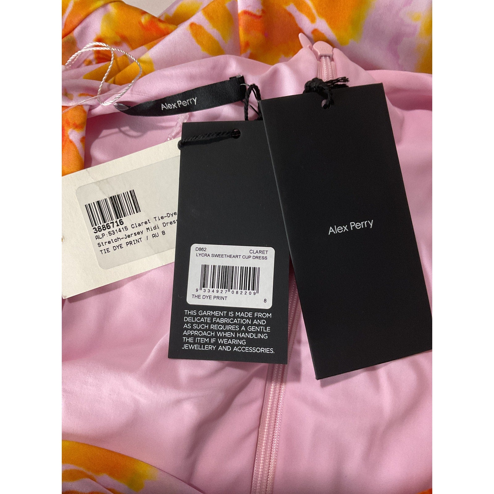 Alex Perry 'Claret' Pink Polyamide Tie-Dye Stretch-Jersey Midi Dress Size 8 - NWT