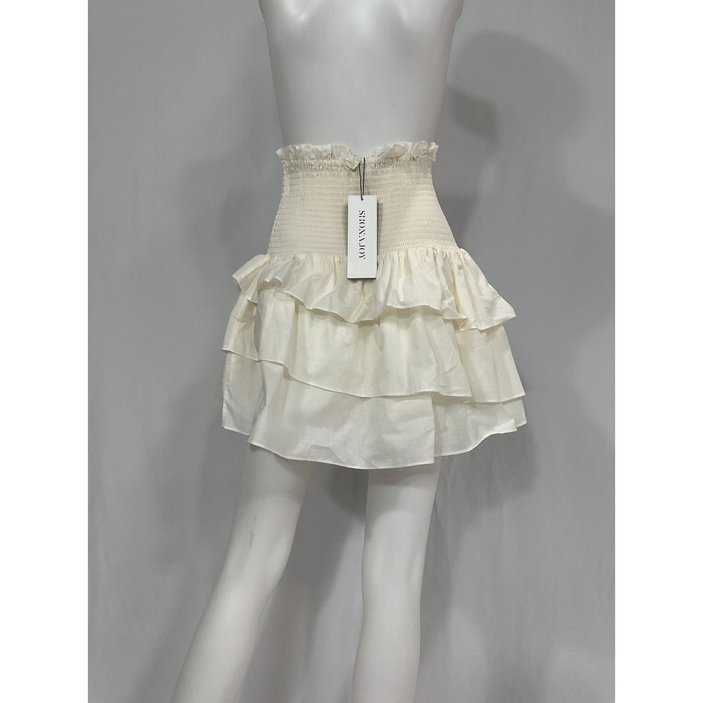 Shona Joy 'Pia' White Cotton Shirred Mini Skirt Size 4 - NWT