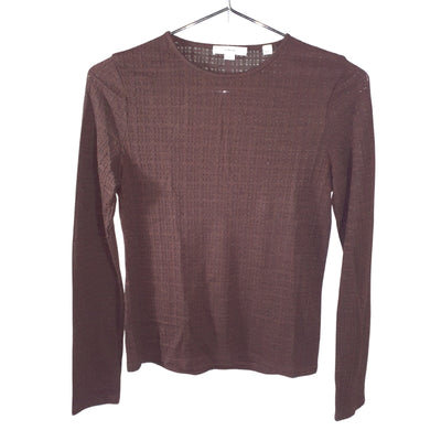 Vince Textured Brown Plaid Jacquard Crew Size S Top