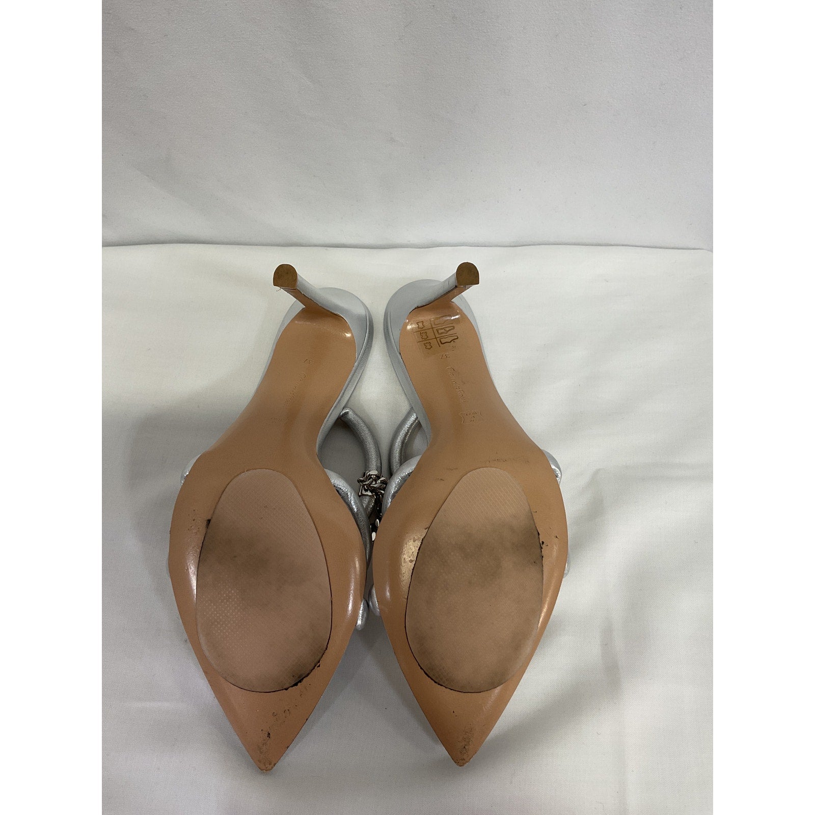 Gianvito Rossi Silver Nappa Leather & Silk Heels Size 7