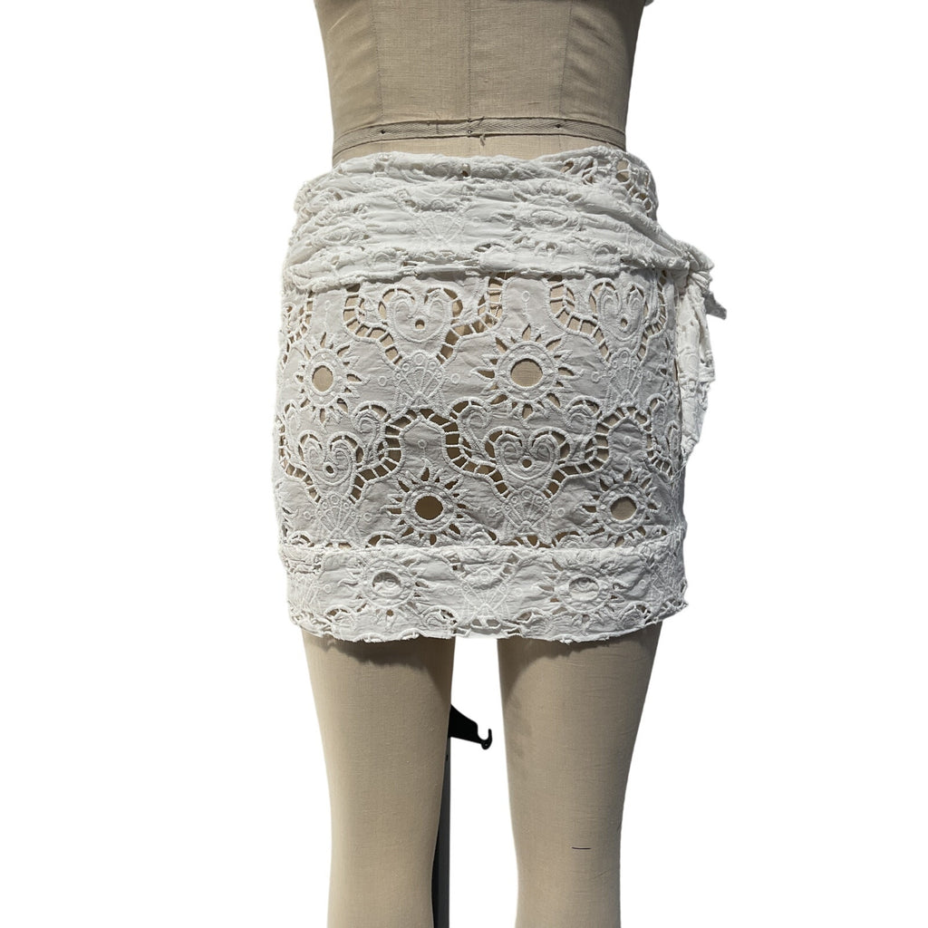 Farm Rio 'Sun' White Cotton Eyelet Wrap Mini Skirt Size XS