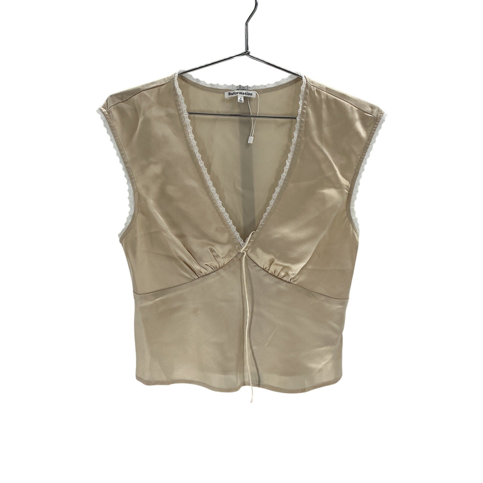 Reformation 'Cherry' Beige Silk Top Size 4