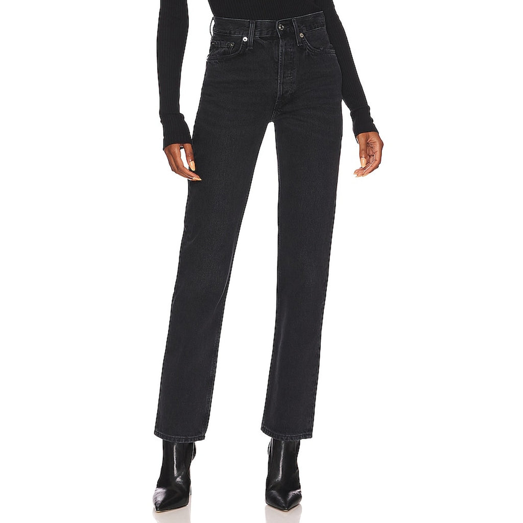 Agolde 'Lana' Black Cotton Mid Rise Straight Jean Size 25