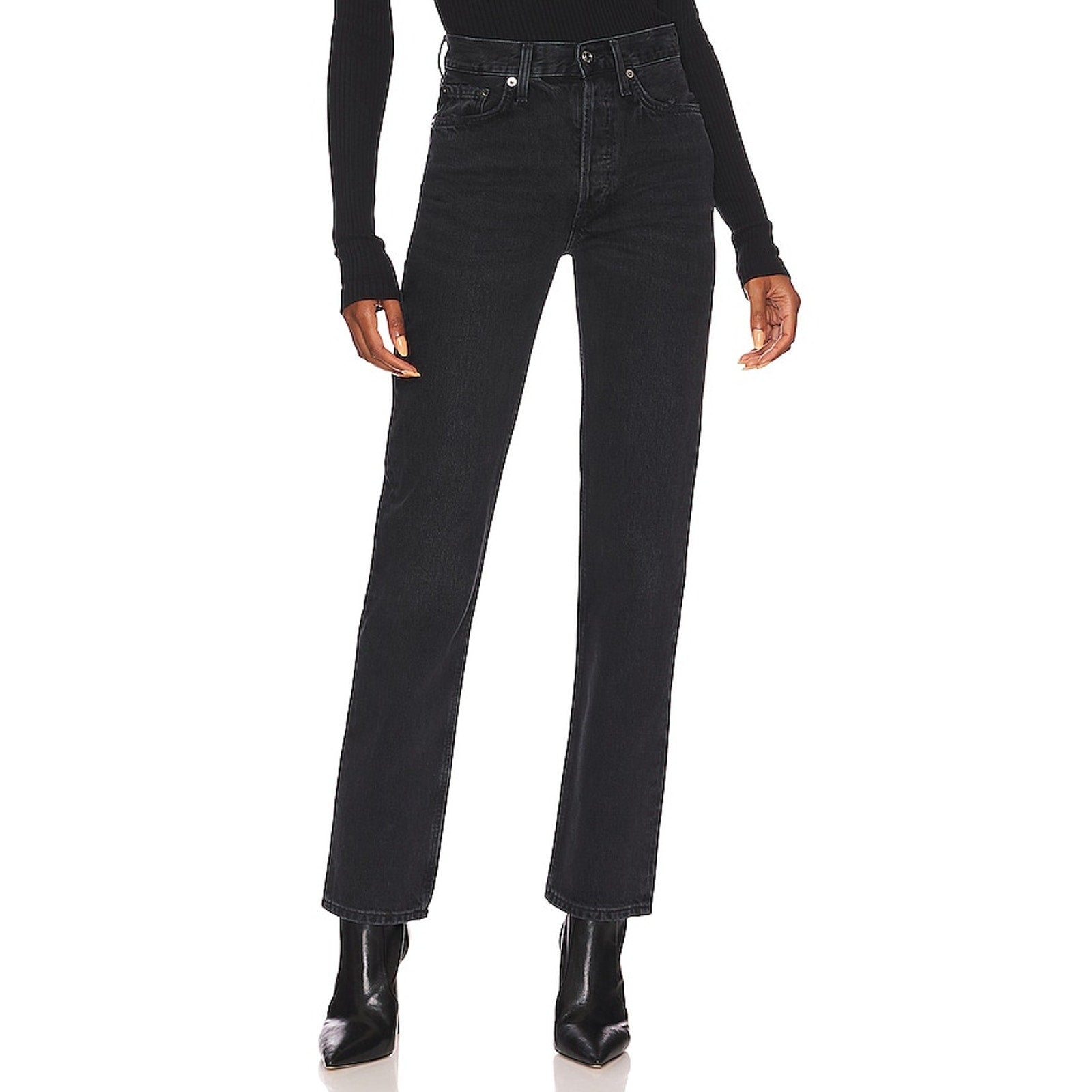 Agolde 'Lana' Black Cotton Mid Rise Straight Jean Size 25