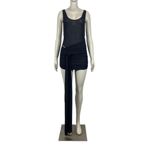 Alex Perry Ruched Navy Scoop Neck Wrap Mini Dress Size UK 10 / US 6