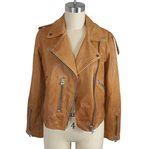 Allsaints Leather Tan Fern Biker Jacket Size 4