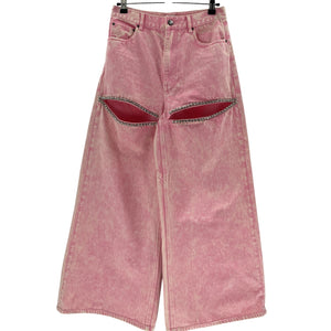 Area Wide Leg Pink Crystal Slit Denim Jeans Size 27