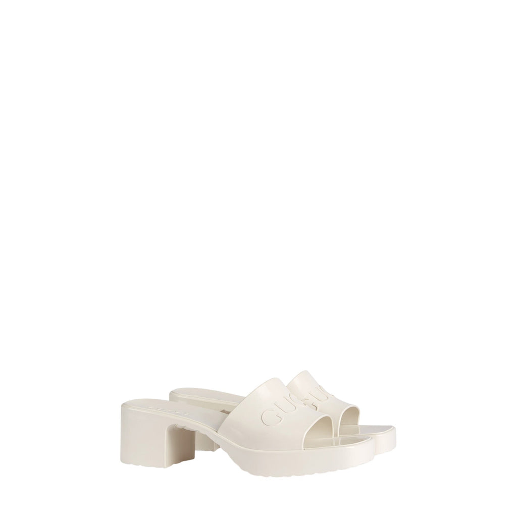 Gucci White Rubber Logo Platform Slide Sandal Size 7