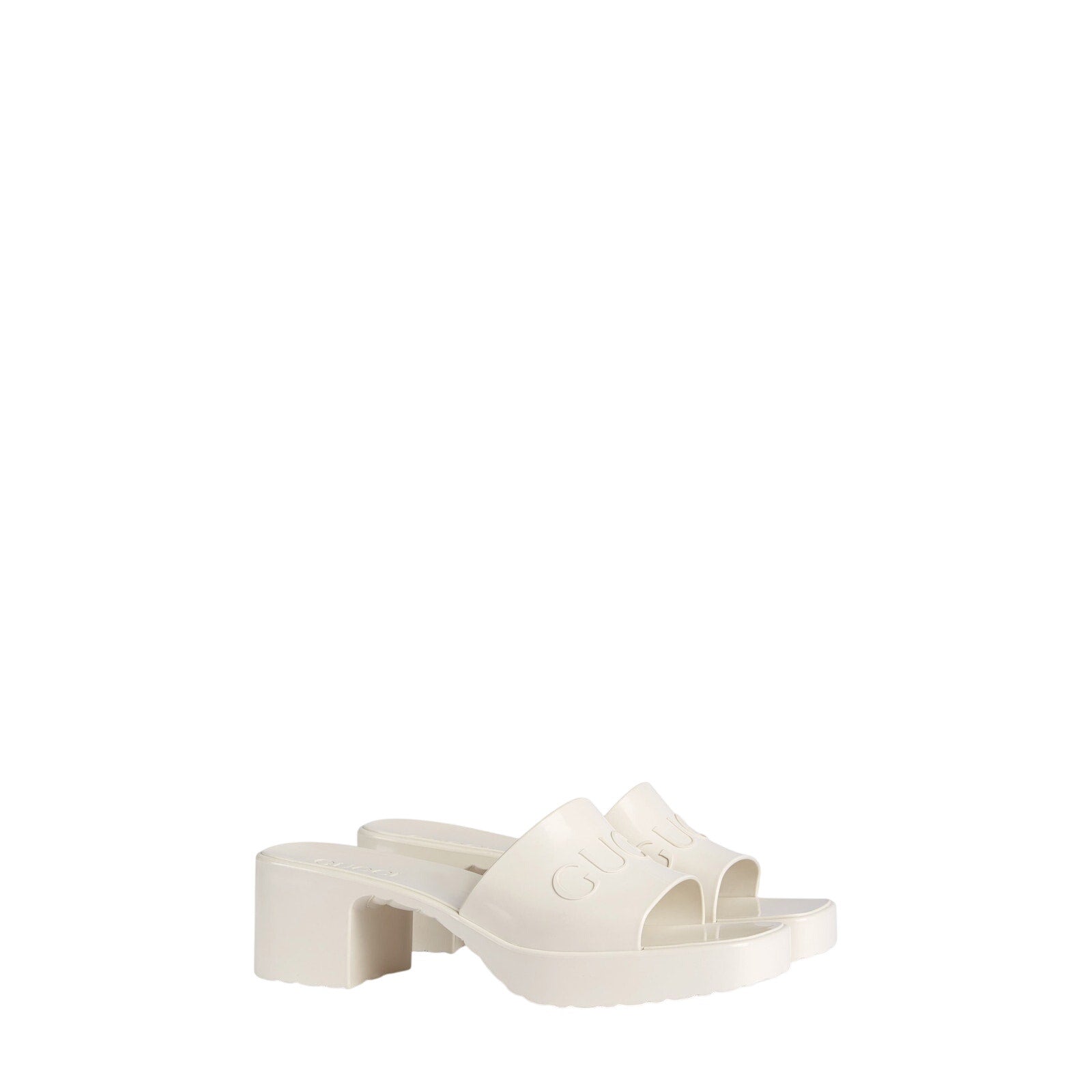 Gucci White Rubber Logo Platform Slide Sandal Size 7