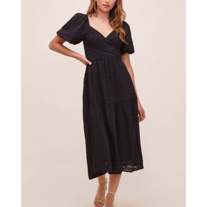 Astr The Label 'Sonnet' Black Puff Sleeve Midi Dress Size M